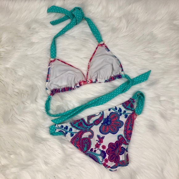 Bikini Polka Dot Peach & Teal Swimsuit - Picture 4 of 5
